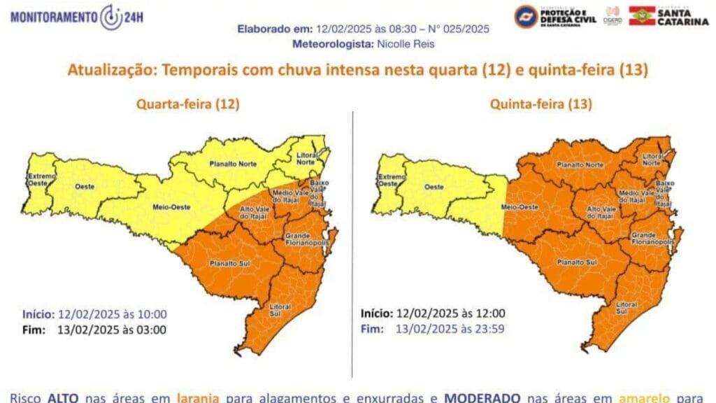 Defesa Civil,alerta de risco,temporais,Santa Catarina,Balneário Camboriú,granizo,chuva intensa,risco alto,emergência