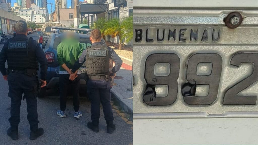 Guarda Municipal Balneário Camboriú,adulteração de placa,crime de sinal veicular,fita isolante na placa,abordagem policial,Honda Fit branco,placa adulterada,fiscalização de trânsito,Central de Plantão Policial,infração de trânsito,crime veicular,crime automotivo,Balneário Camboriú,alteração de placa,multa por adulteração