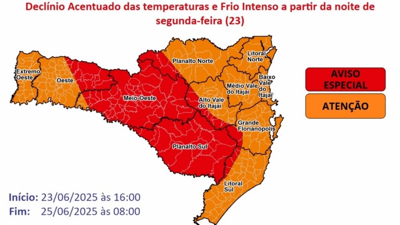 alerta frio SC,geada Santa Catarina,previsão neve SC,ciclone extratropical,Defesa Civil SC