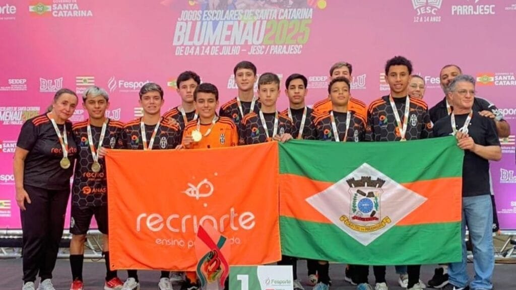 Recriarte Camboriú,futsal escolar SC,JEBs 2025,JESC sub-14,campeão catarinense
