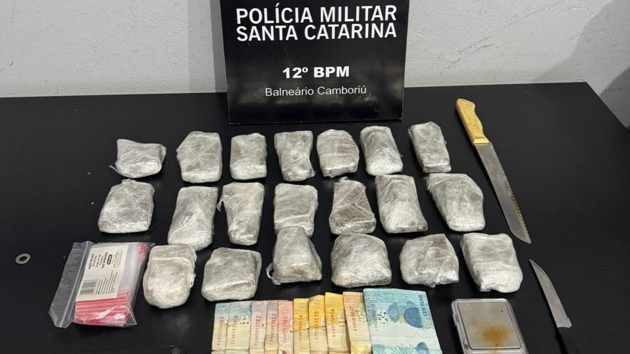 tráfico de drogas Camboriú,prisão por maconha,jovem preso,Polícia Militar SC