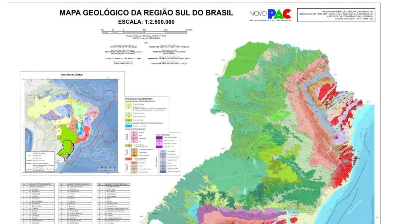 Mapa Geológico Sul,SGB,recursos minerais,Aquífero Guarani,Província Mantiqueira
