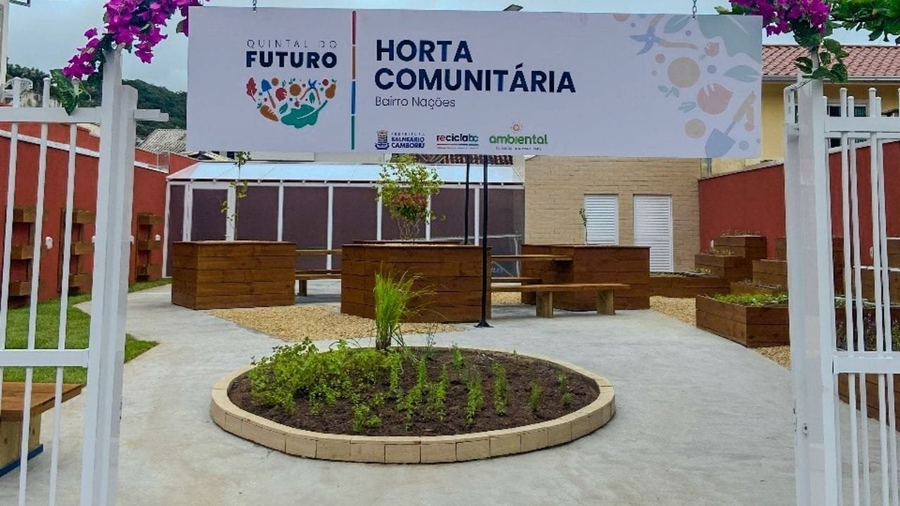 horta comunitária Bairro das Nações,Balneário Camboriú alimentos grátis,hortaliças orgânicas comunitárias,projeto sustentável BC,cultivo coletivo urbano