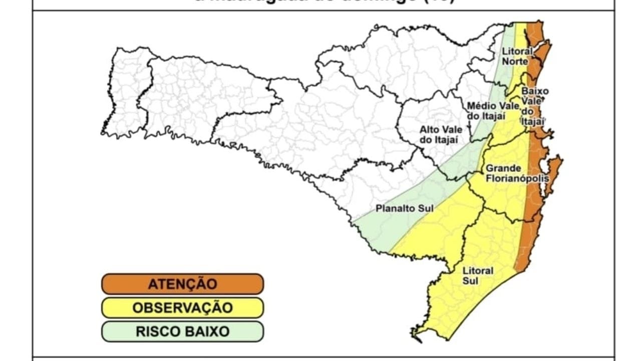 alerta vento sul,Defesa Civil SC,rajadas fortes Santa Catarina